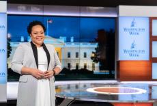 Yamiche Alcindor stands on the Washington Week set