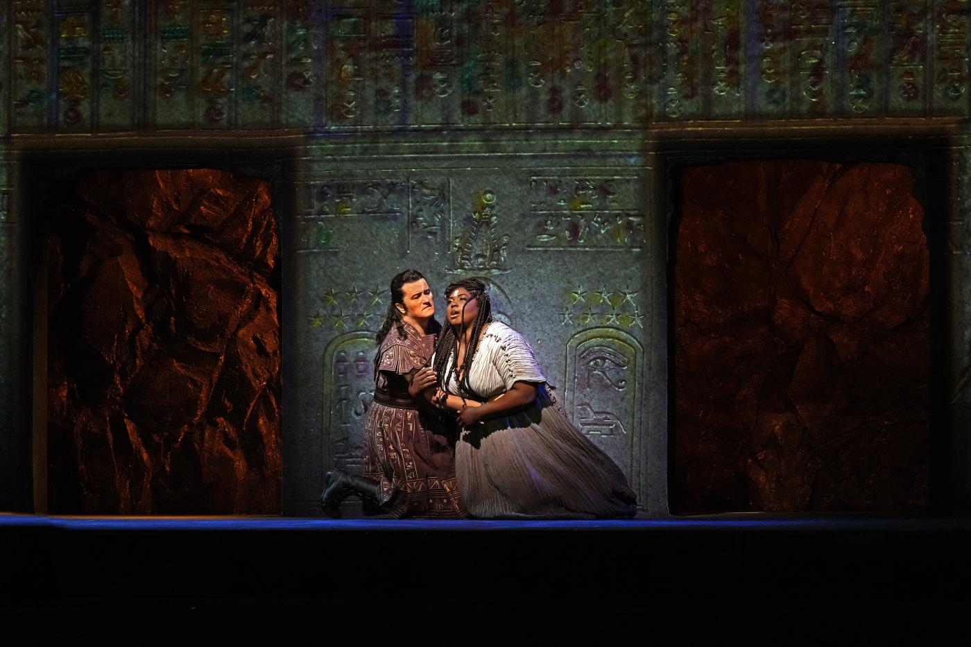 Piotr Beczała as Radamès and Angel Blue as Aida in Act IV of Verdi's "Aida." Photo: Ken Howard / Met Opera